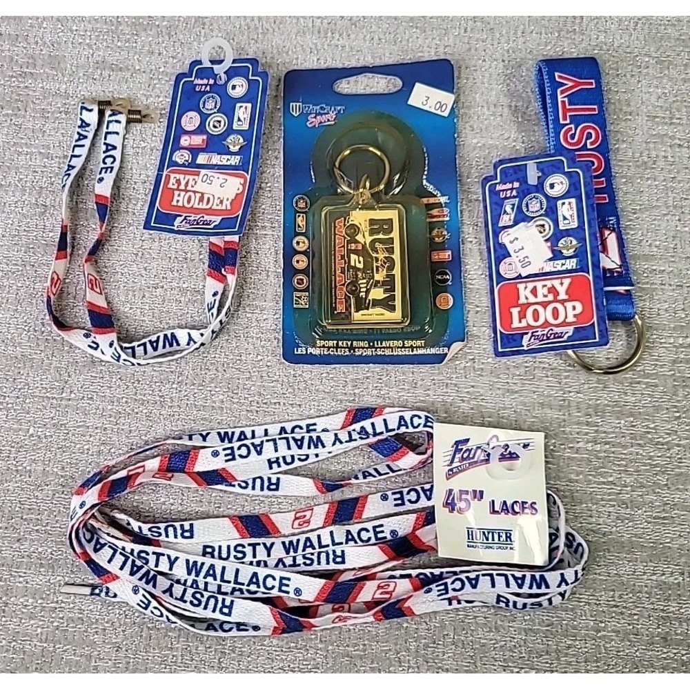 VTG Wincraft Nascar #2 Car Rusty Wallace Key Chains Shoe Laces Eyeglass Holder - Picture 2 of 8